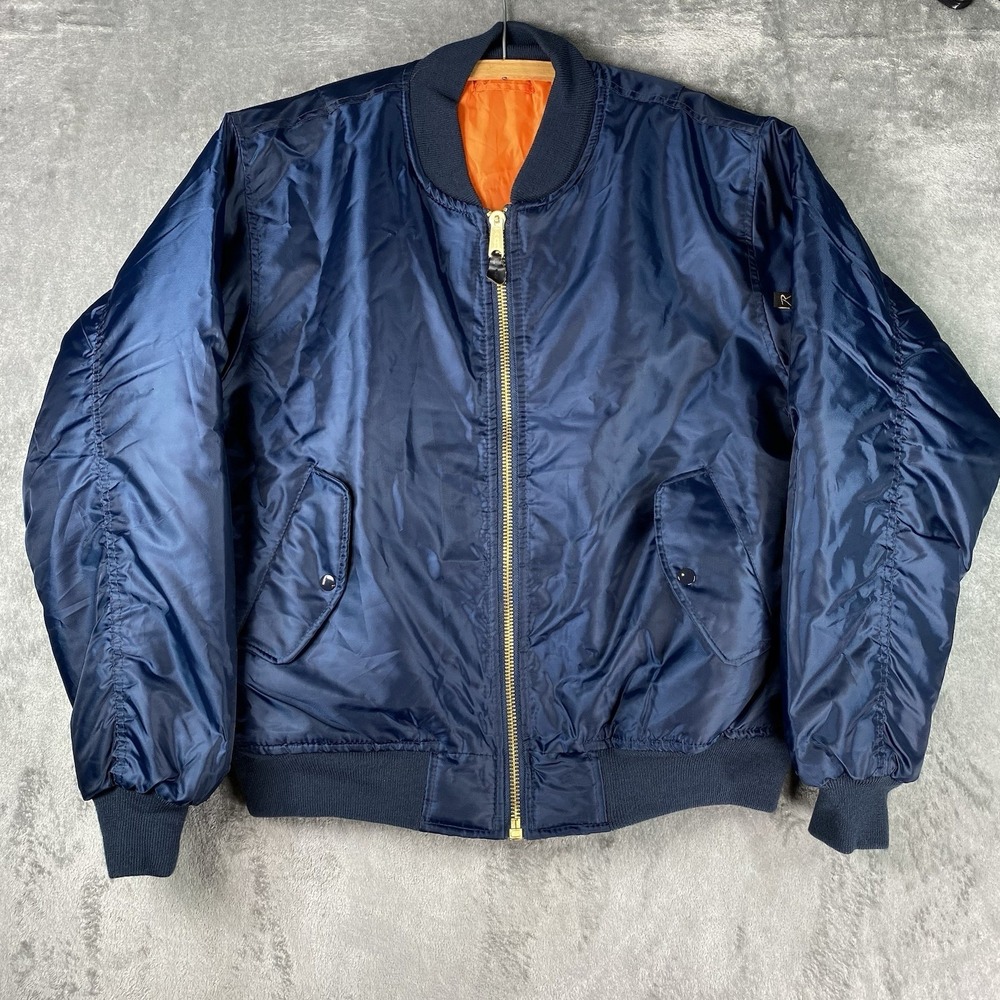 Rothco MA-1 Bomber Jacket Mens XL Navy Blue Orange Reversible Flight Full Zip